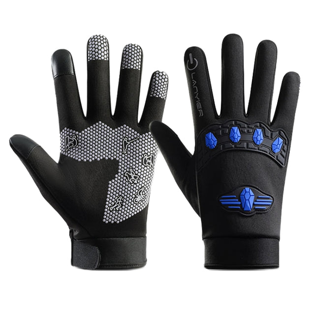 LANYIER Fall Winter Men Outdoor Motorcycle Gloves Riding Warm Windproof Anti-Slip Water-resistant Touch Screen Gloves, Size: Average(Blue)
