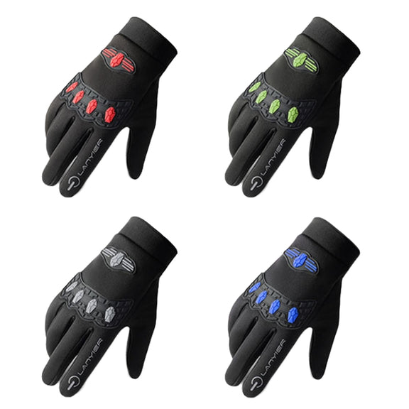 LANYIER Fall Winter Men Outdoor Motorcycle Gloves Riding Warm Windproof Anti-Slip Water-resistant Touch Screen Gloves, Size: Average(Red)