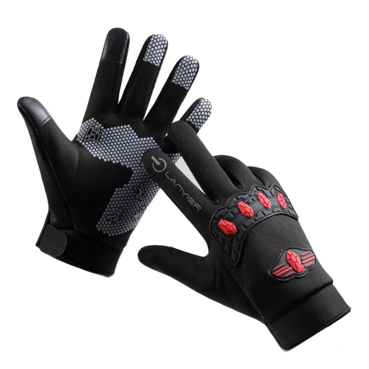 LANYIER Fall Winter Men Outdoor Motorcycle Gloves Riding Warm Windproof Anti-Slip Water-resistant Touch Screen Gloves, Size: Average(Red)