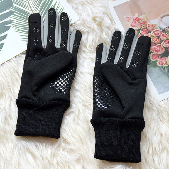 Winter Ski Velvet Warm Gloves Touch Screen Outdoor Riding Water-resistant Windproof Gloves, Size: Average(Black)