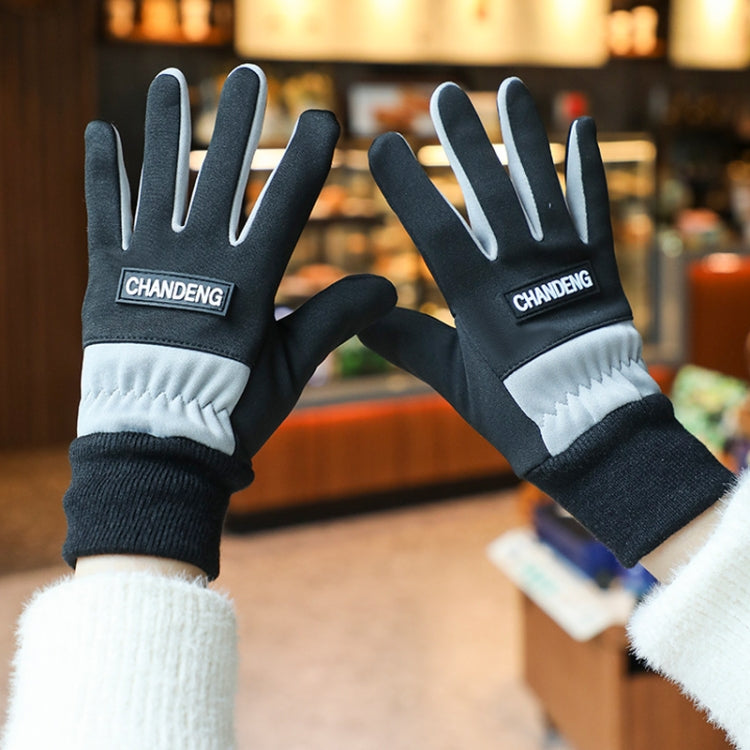 Winter Ski Velvet Warm Gloves Touch Screen Outdoor Riding Water-resistant Windproof Gloves, Size: Average(Black)