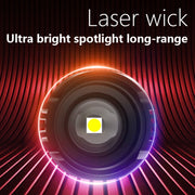 White Laser Wick LCD Digital Display Strong Light Rechargeable Portable LED Flashlight
