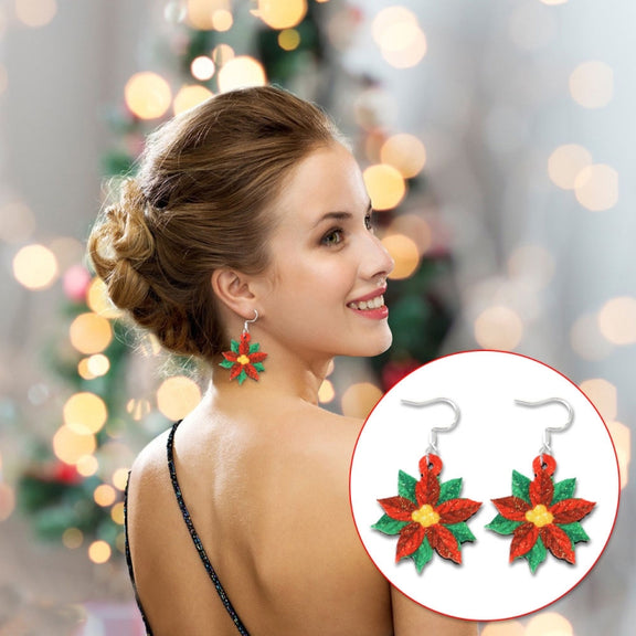 Christmas Element Cartoon Decoration Earrings Shiny Earrings, Spec: Flower