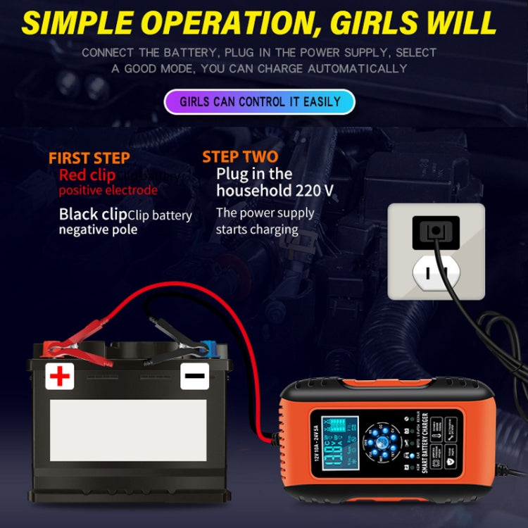 ANHTCzyx 12V/24V 6-180AH 7-Stage Smart Car Motorcycle Battery Charger(UK Plug)