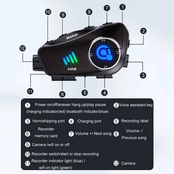 KUQIBAO Q28 Motorcycle Riding Helmet Bluetooth-compatible Headset Recorder(2 In 1 Microphone)