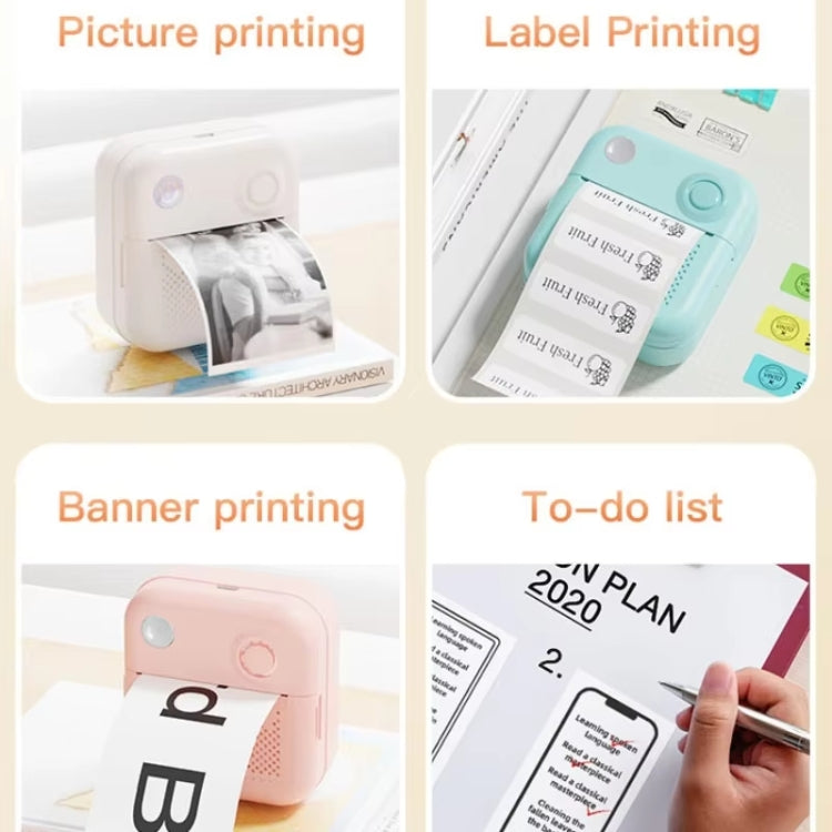 200DPI Mini Label Printer Thermal Inkless Black And White Printer With 1 Roll Printing Paper(Pink)