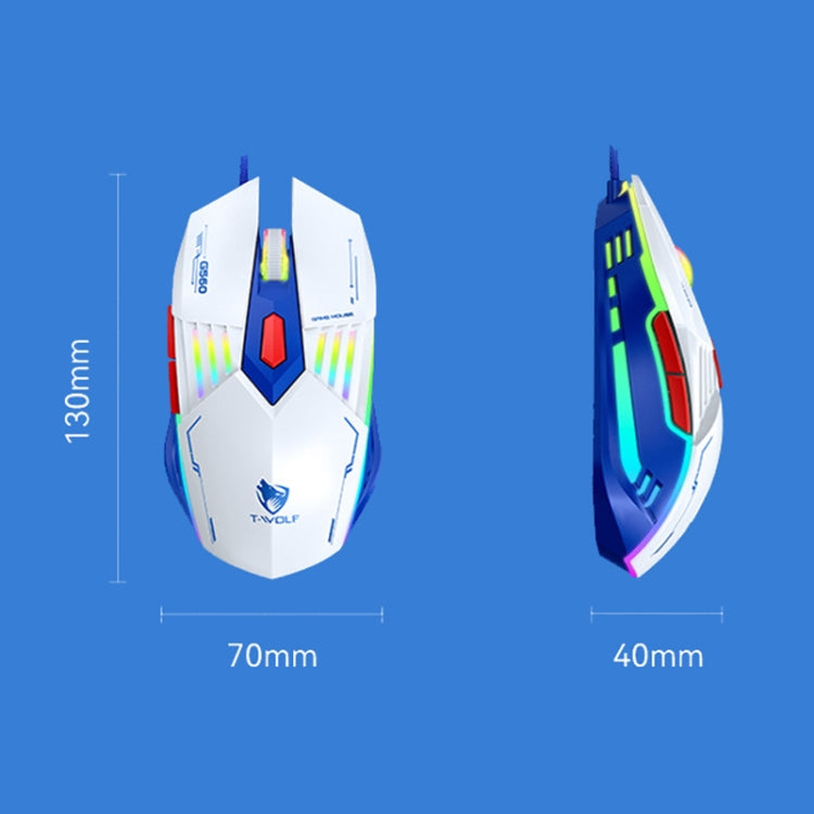 T-WOLF G560 6-keys Cool Breathing Light Gaming Wired Mouse Mechanical Office Silent Mouse(Gray)