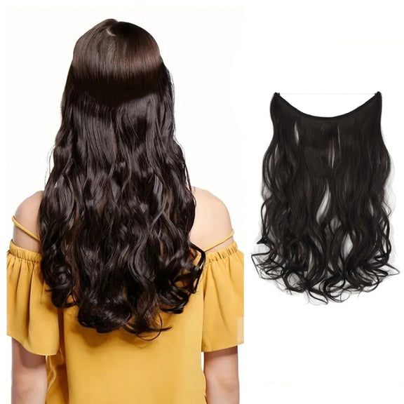 Fishing Line Hair Curtain Long Curly Wig Seamless Hair Extension(4A)