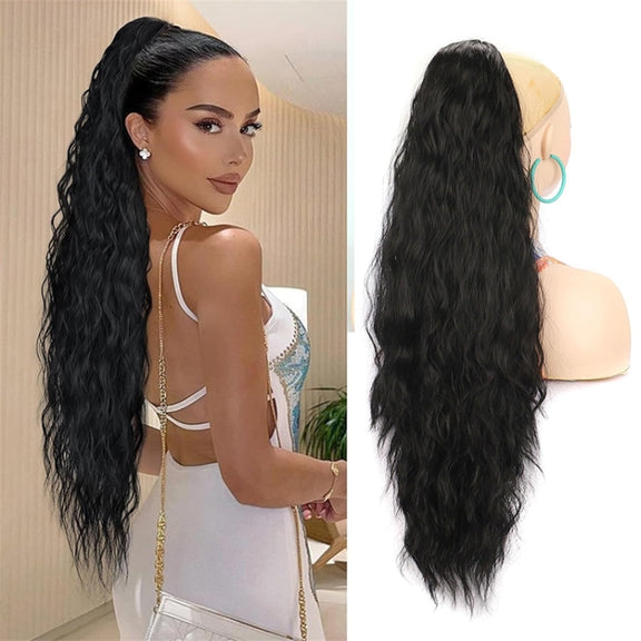 Ladies Extended Woolly Curly Rope Pulling Mesh Ponytail Wig, Color: 24H60#