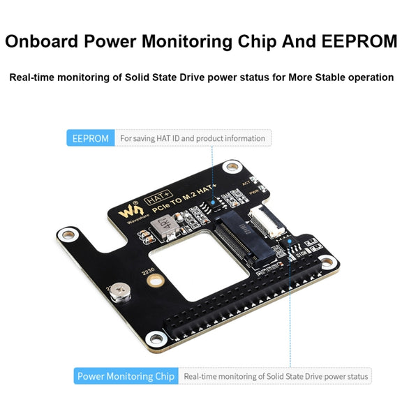 Waveshare For Raspberry Pi 5 PCIe To M.2 Adapter, NVMe Protocol M.2 SSD Basic Kit