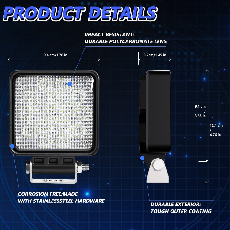 14W 9-30V 4 Inch Mixed Luminous Square Floodlight With Wire Set(X2)
