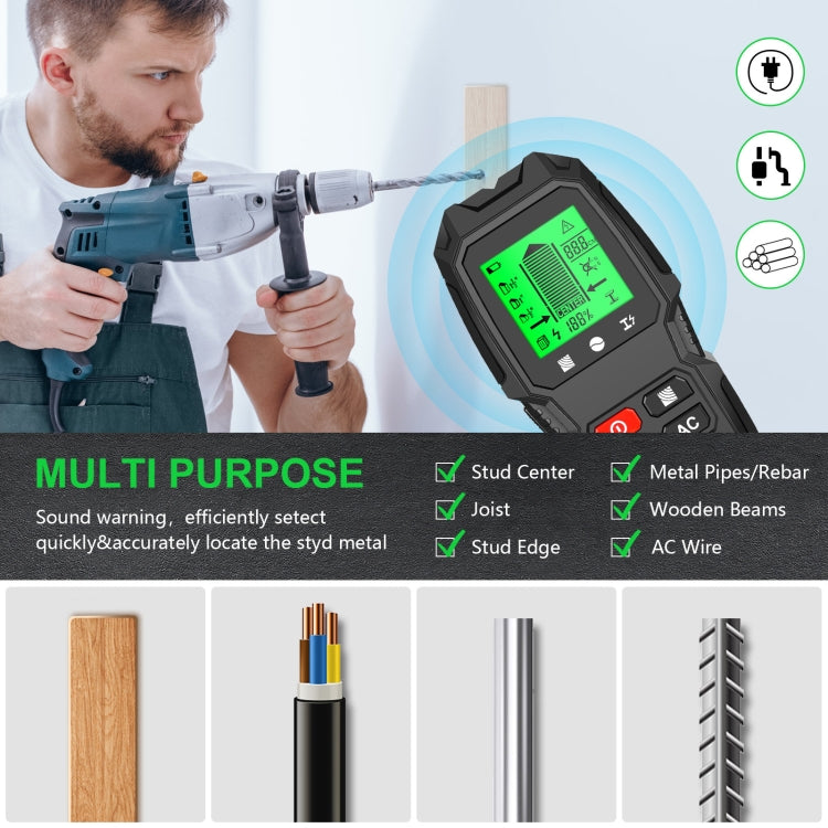 HW-QB6 5 In 1 Wall Scanner Handheld Stud Finder Wood Current Metal Live Wires Detection(White)