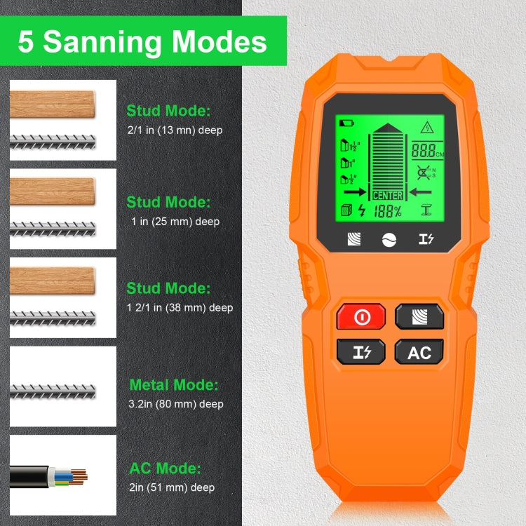 HW-QB6 5 In 1 Wall Scanner Handheld Stud Finder Wood Current Metal Live Wires Detection(White)