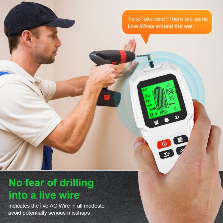 HW-QB6 5 In 1 Wall Scanner Handheld Stud Finder Wood Current Metal Live Wires Detection(White)