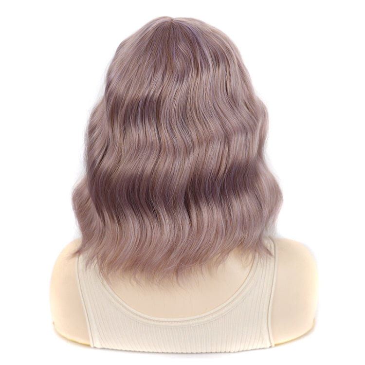 Water Wave Ripple Short Curly Hair With Bangs Fluffy Wig Headcovers, Color: Chestnut Color