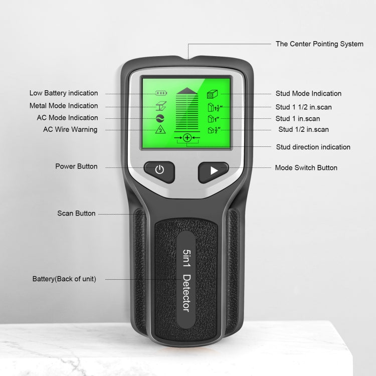 HLW330 5-in-1 Wall Stud Detector Edge Center Wood Current Metal AC Wires Detection(Silver)