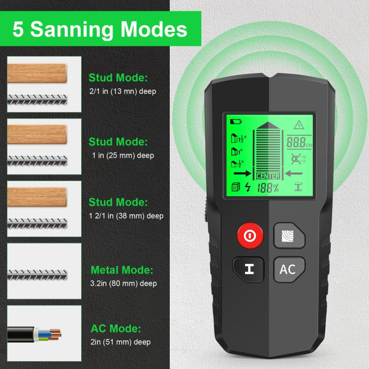 HW-QB5  5-In-1 Wall Stud Detector Wood Current Metal AC Wires Detection