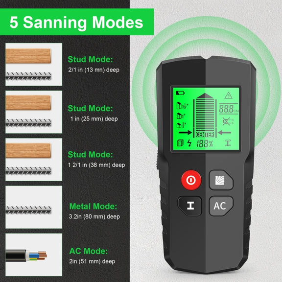 HW-QB5  5-In-1 Wall Stud Detector Wood Current Metal AC Wires Detection
