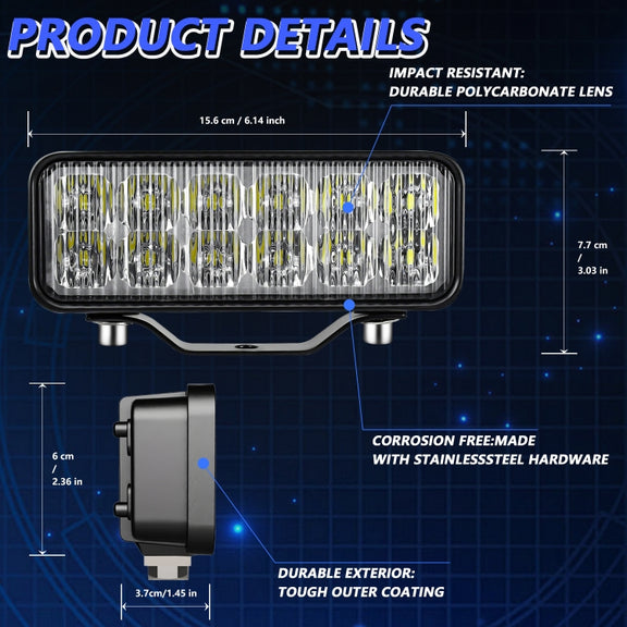 14W 9-30V 6 Inch Long Water-resistant Car Work Headlight With Wire Set(X1)
