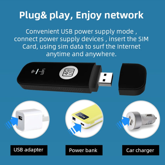 Global Edition 4G UFI LTE WiFi Dongle Wireless Router Plug-in NIC Router(Black)
