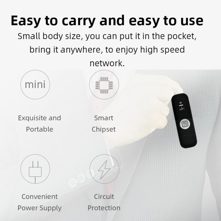 Global Edition 4G UFI LTE WiFi Dongle Wireless Router Plug-in NIC Router(Black)