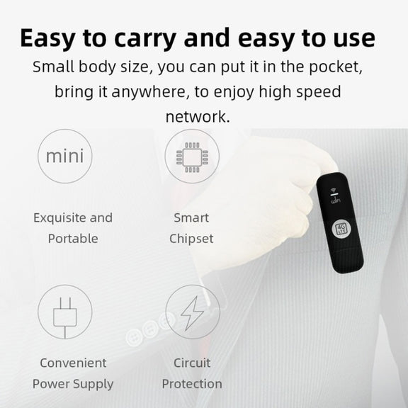 Global Edition 4G UFI LTE WiFi Dongle Wireless Router Plug-in NIC Router(Black)