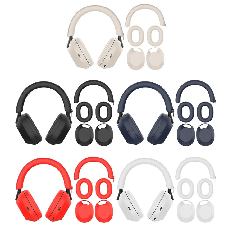 For Sony WH-1000XM5 Bluetooth Headset + Headband + Earmuff Protective Cover(3-in-1 Beige)