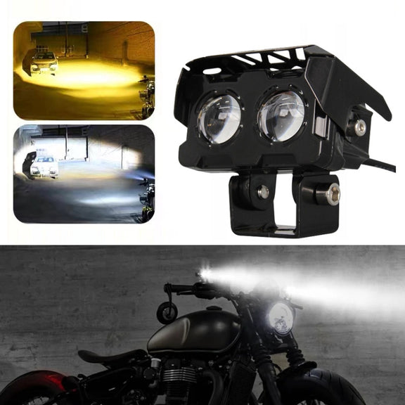 20W Motorcycle Spotlight High Bright Two Color Modified External Water-resistant LED Lens Headlight(Flashing