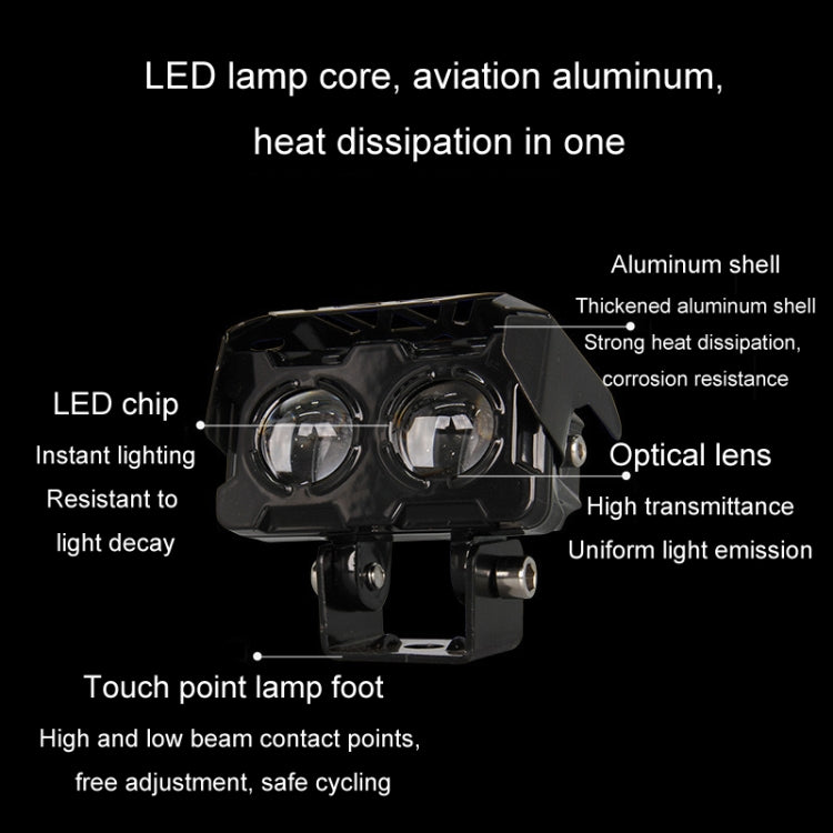 20W Motorcycle Spotlight High Bright Two Color Modified External Water-resistant LED Lens Headlight(Flashing