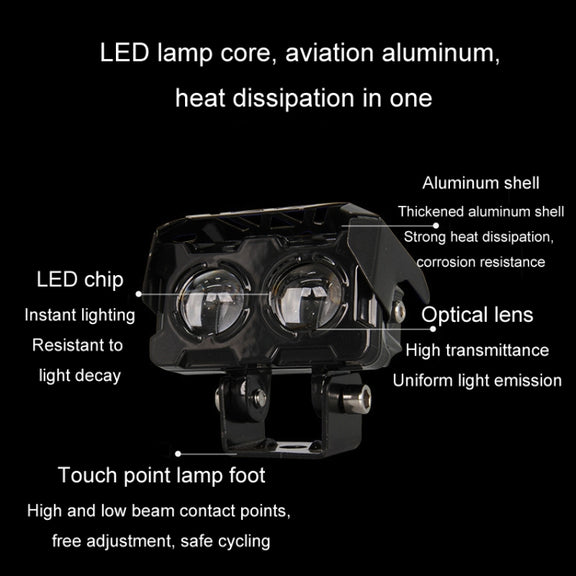 20W Motorcycle Spotlight High Bright Two Color Modified External Water-resistant LED Lens Headlight(Flashing