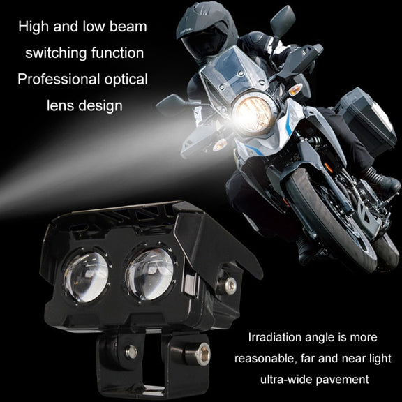 20W Motorcycle Spotlight High Bright Two Color Modified External Water-resistant LED Lens Headlight(Flashing