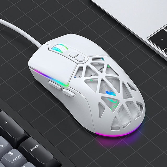 T-WOLF G520 7-keys RGB Marquee Honeycomb Hollow Gaming Wired Mouse(White)