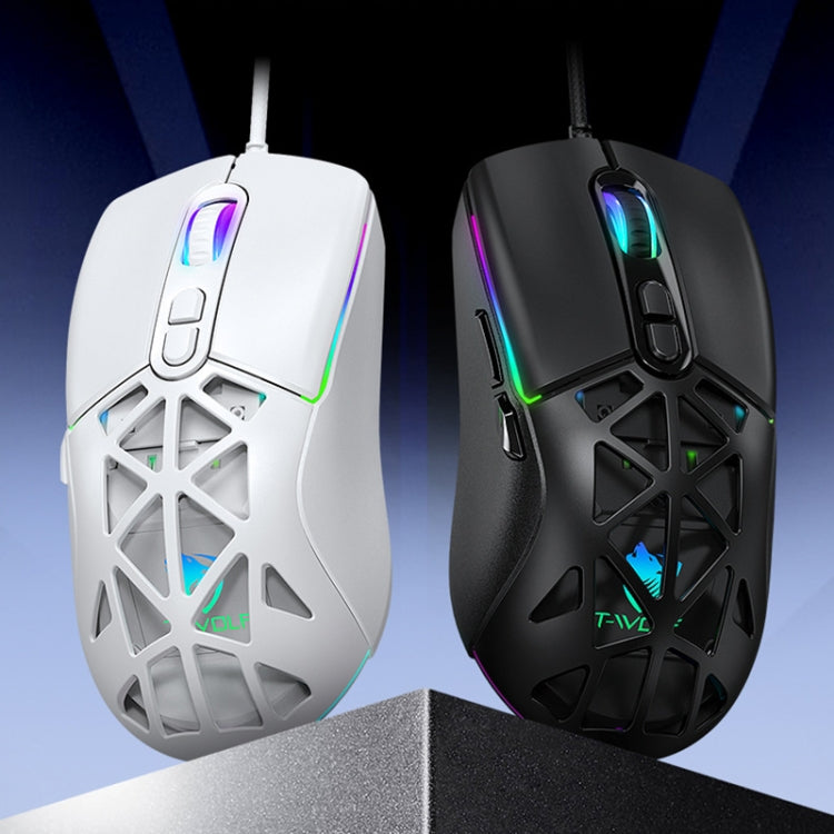 T-WOLF G520 7-keys RGB Marquee Honeycomb Hollow Gaming Wired Mouse(White)