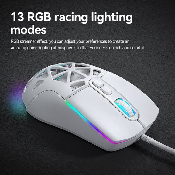 T-WOLF G520 7-keys RGB Marquee Honeycomb Hollow Gaming Wired Mouse(Black)