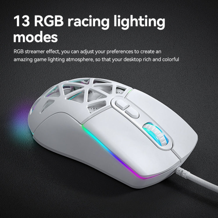 T-WOLF G520 7-keys RGB Marquee Honeycomb Hollow Gaming Wired Mouse(White)