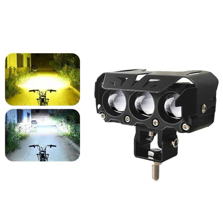 35W Motorcycle Spotlight Dual Color LED Headlight Triple Eye Water-resistant Headlight, Model: Straight Bright-Near White+Far White (3 Wires)