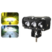 35W Motorcycle Spotlight Dual Color LED Headlight Triple Eye Water-resistant Headlight, Model: Straight Bright-Near White+Far White (3 Wires)