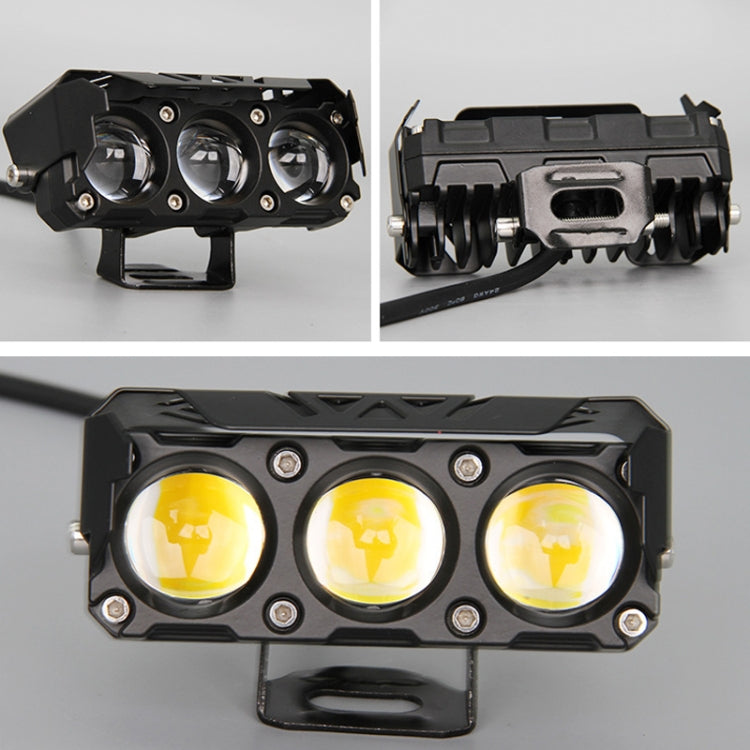 35W Motorcycle Spotlight Dual Color LED Headlight Triple Eye Water-resistant Headlight, Model: Straight Bright-Near White+Far White (3 Wires)