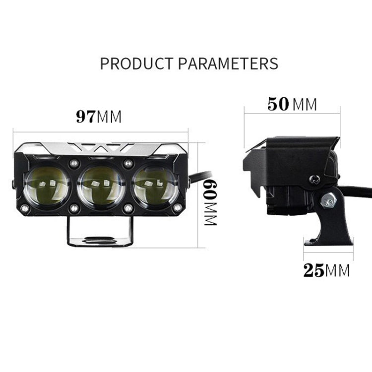 35W Motorcycle Spotlight Dual Color LED Headlight Triple Eye Water-resistant Headlight, Model: Straight Bright-Near White+Far White (3 Wires)