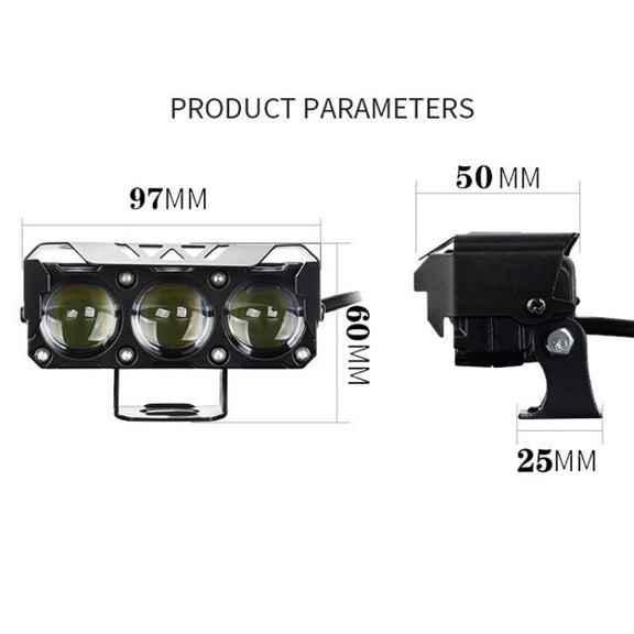 35W Motorcycle Spotlight Dual Color LED Headlight Triple Eye Water-resistant Headlight, Model: Straight Bright-Near White+Far White (3 Wires)