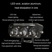 35W Motorcycle Spotlight Dual Color LED Headlight Triple Eye Water-resistant Headlight, Model: Straight Bright-Near White+Far White (3 Wires)