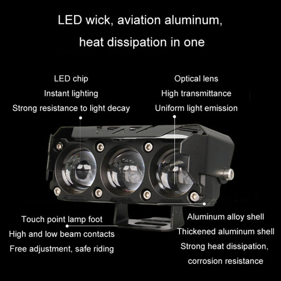 35W Motorcycle Spotlight Dual Color LED Headlight Triple Eye Water-resistant Headlight, Model: Flashing-(2 Wires)