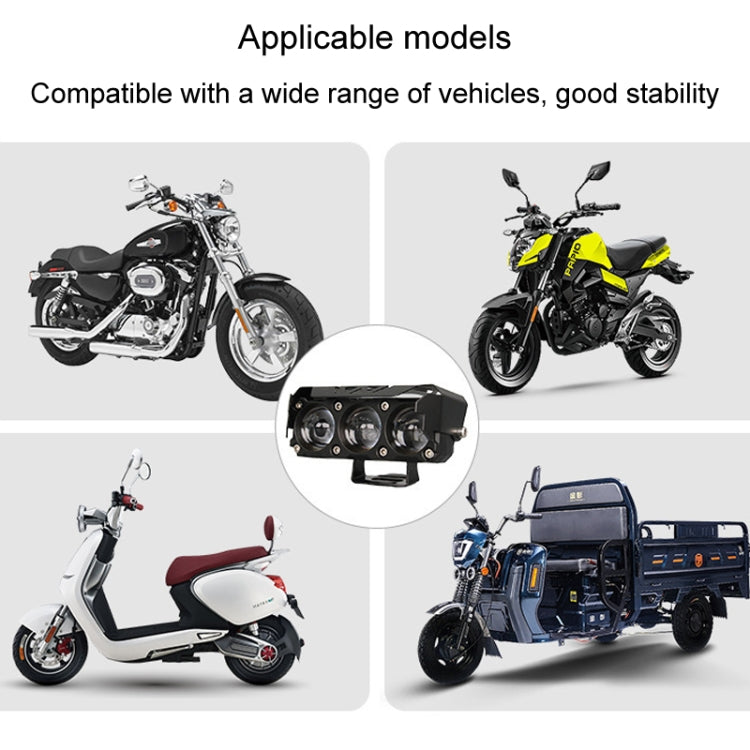 35W Motorcycle Spotlight Dual Color LED Headlight Triple Eye Water-resistant Headlight, Model: Straight Bright-Near White+Far White (3 Wires)