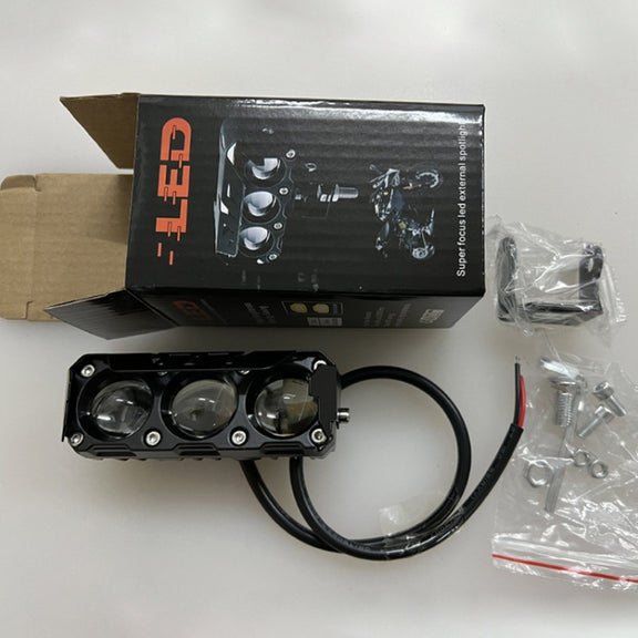 35W Motorcycle Spotlight Dual Color LED Headlight Triple Eye Water-resistant Headlight, Model: Straight Bright-Near White+Far White (3 Wires)