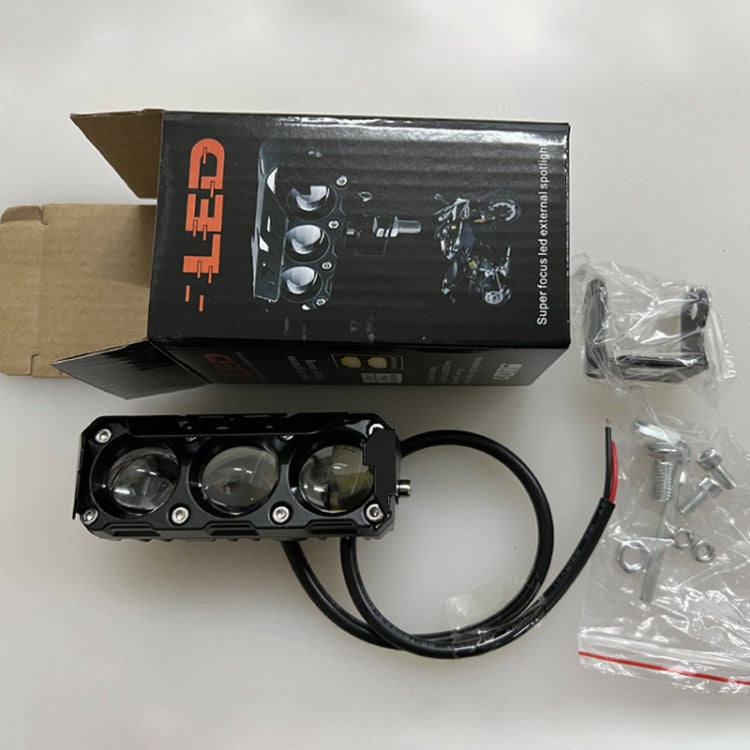 35W Motorcycle Spotlight Dual Color LED Headlight Triple Eye Water-resistant Headlight, Model: Straight Bright-Near White+Far White (3 Wires)