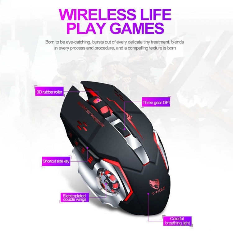 T-WOLF Q13 2.4GHz 6-keys RGB Colorful Light Gaming Wireless Mouse, Color: Single Mode White