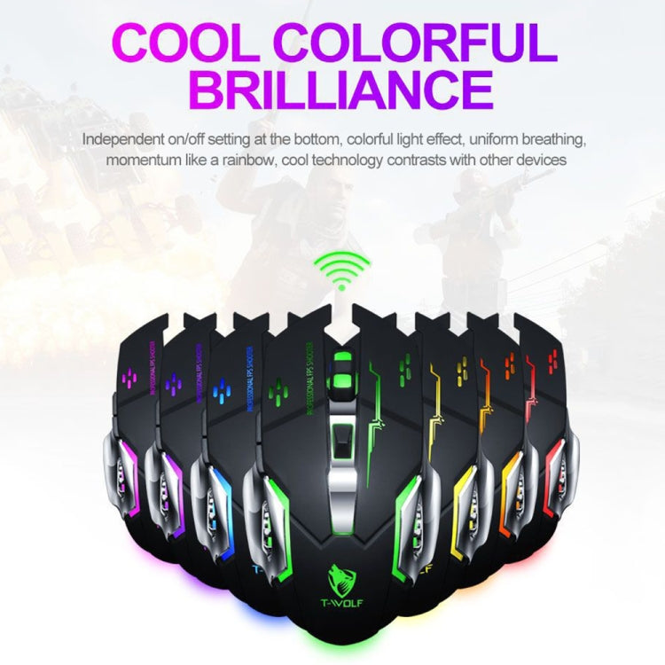 T-WOLF Q13 2.4GHz 6-keys RGB Colorful Light Gaming Wireless Mouse, Color: Single Mode White