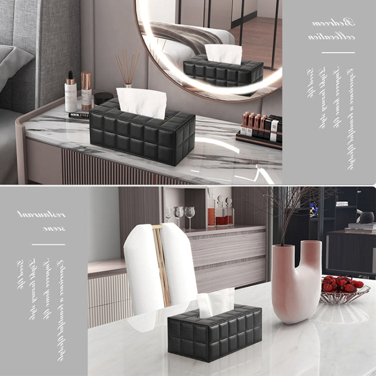 PU Leather Tissue Box Living Room Coffee Table Desktop Paper Holder Car Hotel Tissue Storage Box(White)