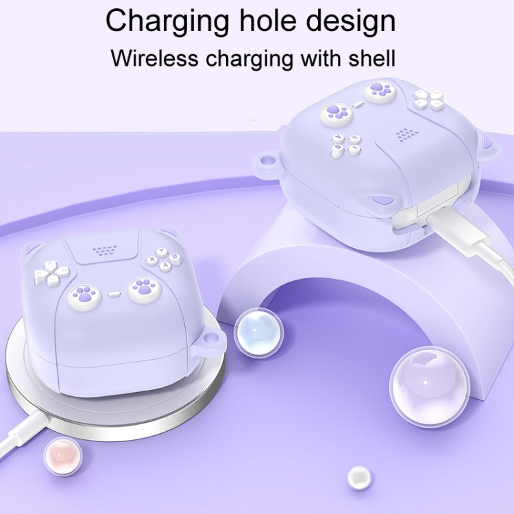For Samsung Galaxy Buds 2 / Live / Pro / 2 Pro / FE Cute Cats Silicone Soft Shell Earphone Protector(Light Purple)