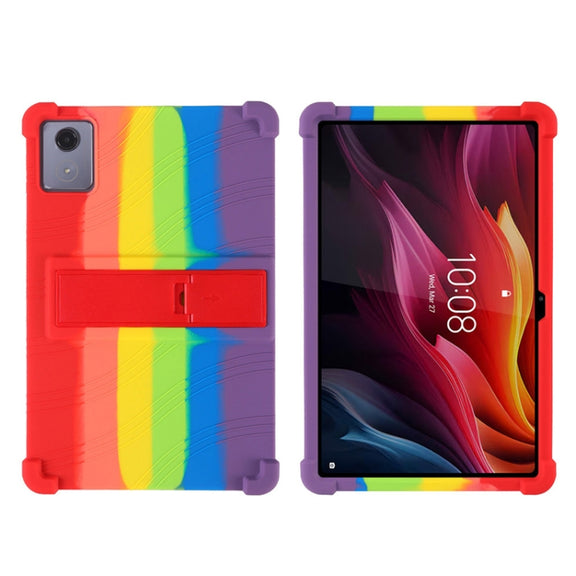 For Lenovo Tab K11 Plus Shockproof Silicone Tablet Protective Case With Holder(Rainbow Color)